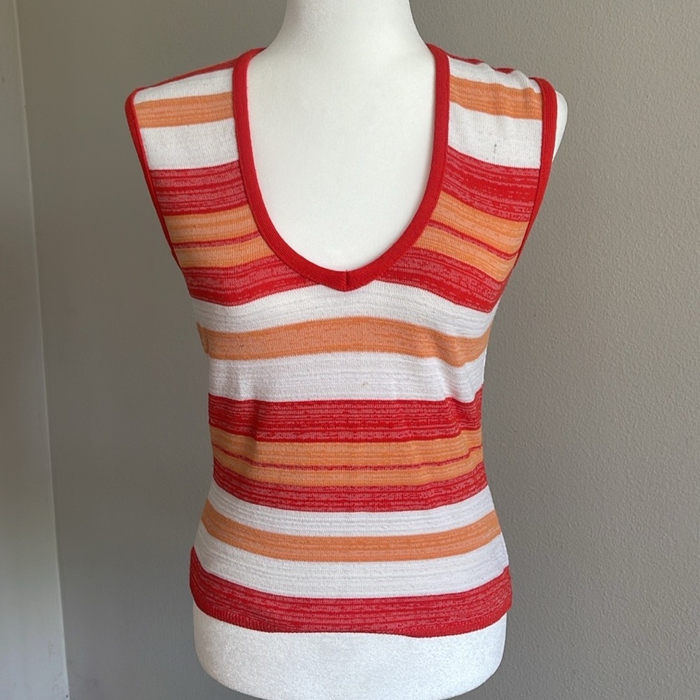 Vintage Striped Red and Orange Women's Top Size L